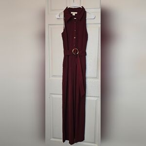 Monteau Los Angeles Burgundy Sleeveless Wide-Leg Jumpsuit | Belted - Sz M
